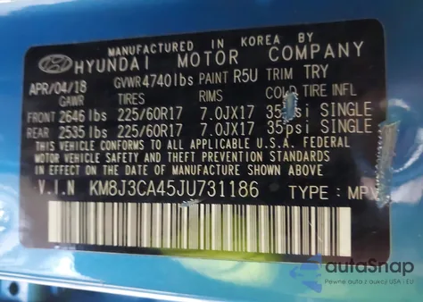 2018 Hyundai Tucson Sel from USA, damaged, VIN KM8J3CA45JU731186